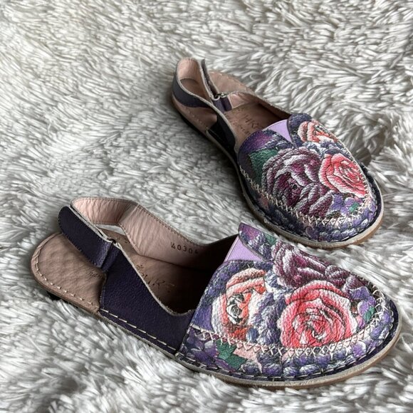 Anuschka Hand Painted Slingback Loafers Lush Lilac Floral Size‎ 38 - Picture 1 of 9